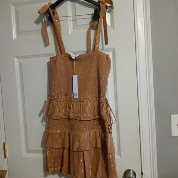 NWT House of Harlow 1960 Metallic Shirred Ruffle Smocked Dress - Picture 2 of 9